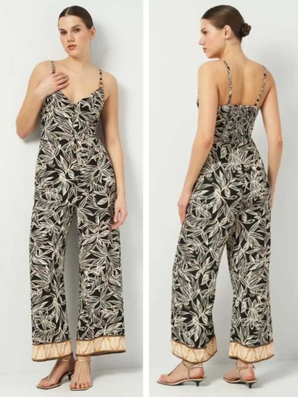 ZARA Linen Blend Flare Leg Jumpsuit Size XS
